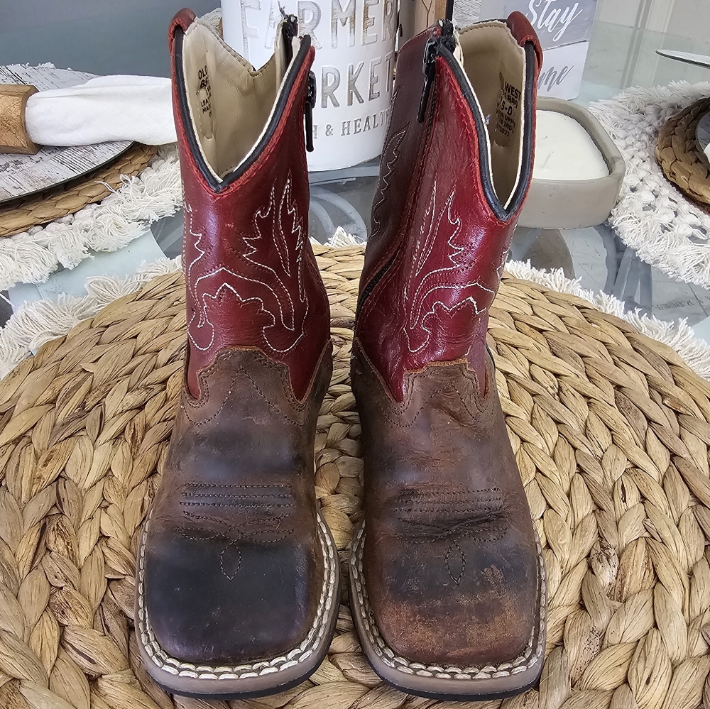 Old West Red and Brown Leather Cowboy Boots
